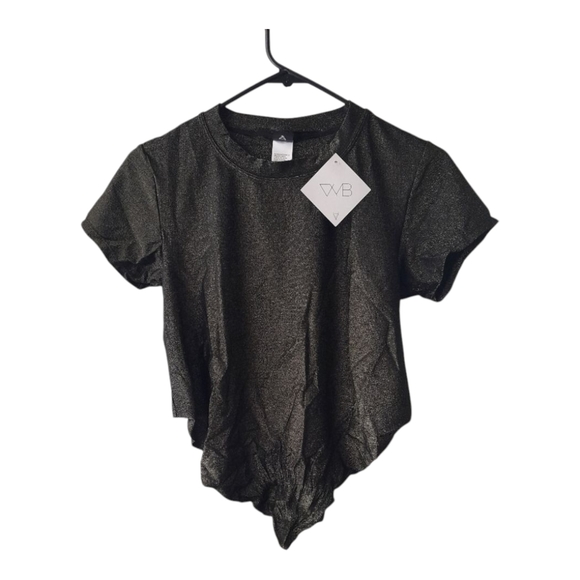 VYB Swim Cover-Up Shimmer Metallic AsymmetricalCrop Top / Black-Gold - Picture 4 of 10